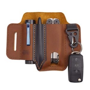 easyant leather belt organizer for men, leatherman sheath with pen holder, key fob, flashlight sheath, edc multitool sheath for belt
