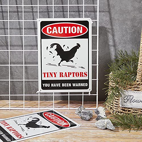 GLOBLELAND 2Pack Caution Tiny Raptors Sign Aluminum Chicken Coop Signs for Farm Kitchen Rooster Hen House Decor Beware of Chicken Signs for Chicken Lady Lovers, 7x10inches Waterproof