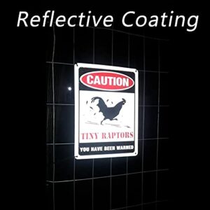 GLOBLELAND 2Pack Caution Tiny Raptors Sign Aluminum Chicken Coop Signs for Farm Kitchen Rooster Hen House Decor Beware of Chicken Signs for Chicken Lady Lovers, 7x10inches Waterproof