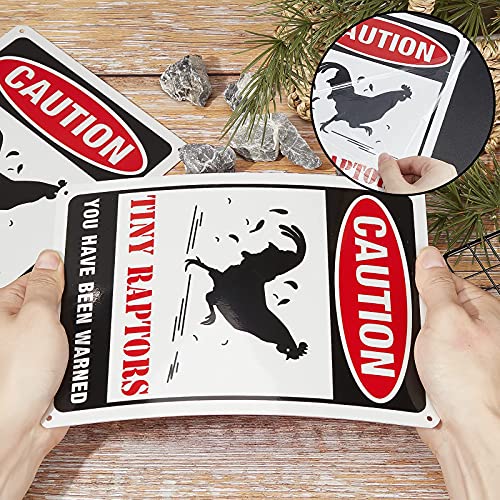 GLOBLELAND 2Pack Caution Tiny Raptors Sign Aluminum Chicken Coop Signs for Farm Kitchen Rooster Hen House Decor Beware of Chicken Signs for Chicken Lady Lovers, 7x10inches Waterproof