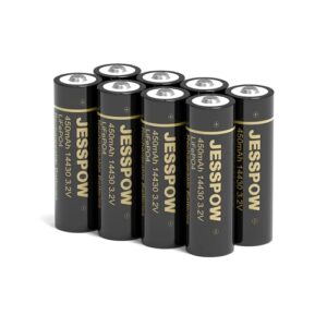 jesspow 14430 3.2 volt rechargeable solar battery, rechargeable lifepo4 batteries [ 450mah 3.2v 8pack ] for outdoor garden light, solar panel light, tooth brush, shaver, flashlight (not aa battery)