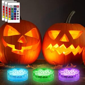 submersible led lights waterproof underwater lights 10 rgb 16 colors changing multi color battery powered with ir remote control for aquarium vase base pond wedding halloween party garden(3 pack)