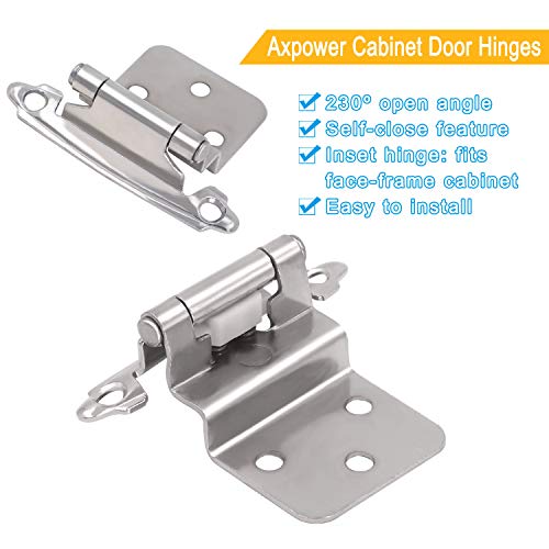 AxPower 30 PCS 3/8" Inset Hinges for Face Frame Kitchen Cabinet Door Satin Nickel Self Closing Cupboard Hinges