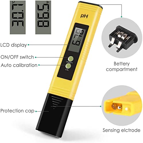 PentaBeauty PH Meter, PH Meter 0.01 PH High Accuracy Water Quality Tester with 0-14 PH Measurement Range, PH Meter for Water/Brewing/Food/Soil/Sauce/Laboratory, TDS Meter, PH Pen