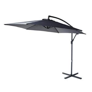 harrier 10ft cantilever overhanging patio umbrella | backyard sunshade – outdoor offset umbrella | 4 colours - optional base weights & weatherproof cover (led umbrella + 4x 25 lbs weights, black)