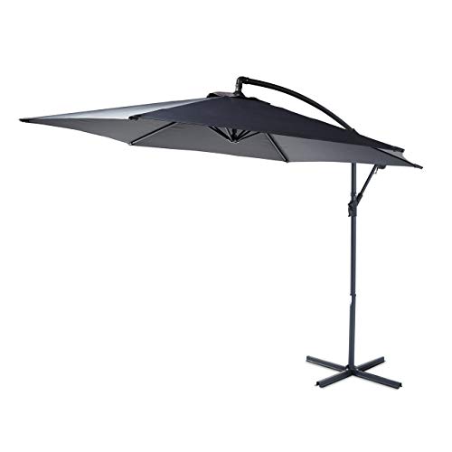 Harrier 10ft Cantilever Overhanging Patio Umbrella | Backyard Sunshade – Outdoor Offset Umbrella | 4 Colours - Optional Base Weights & Weatherproof Cover (LED Umbrella + 4x 25 lbs Weights, Black)