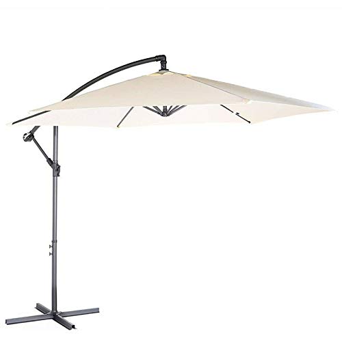 Harrier 10ft Cantilever Overhanging Patio Umbrella | Backyard Sunshade – Outdoor Offset Umbrella | 4 Colours - Optional Base Weights & Weatherproof Cover (LED Umbrella + 4x 25 lbs Weights, Black)