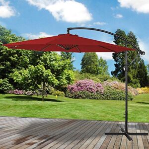 Harrier 10ft Cantilever Overhanging Patio Umbrella | Backyard Sunshade – Outdoor Offset Umbrella | 4 Colours - Optional Base Weights & Weatherproof Cover (LED Umbrella + 4x 25 lbs Weights, Black)