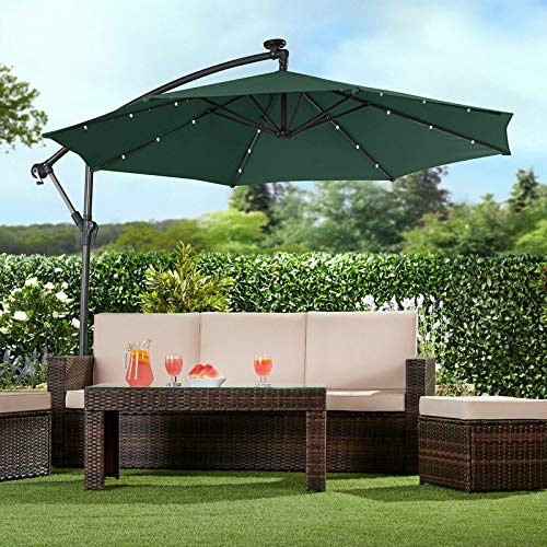 Harrier 10ft Cantilever Overhanging Patio Umbrella | Backyard Sunshade – Outdoor Offset Umbrella | 4 Colours - Optional Base Weights & Weatherproof Cover (LED Umbrella + 4x 25 lbs Weights, Black)