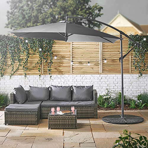 Harrier 10ft Cantilever Overhanging Patio Umbrella | Backyard Sunshade – Outdoor Offset Umbrella | 4 Colours - Optional Base Weights & Weatherproof Cover (LED Umbrella + 4x 25 lbs Weights, Black)