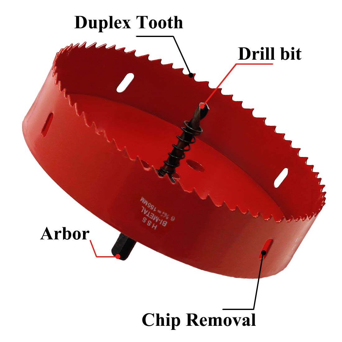 Biaungdo 155mm Hole Saw 6.1 Inch Bi-Metal Hole Saw Corn Hole Cutter for Cornhole Boards, Soft Metal, Drywall, Plastic, Wood, Fiberboard (Red)