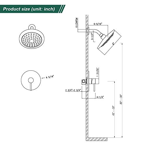 Aihom Shower Faucet Chrome Shower Head Set, Single Handle Brass Rough-in Valve Shower System with Shower Arm and 8-Inch Touch-Clean Shower-head Shower Trim Kit