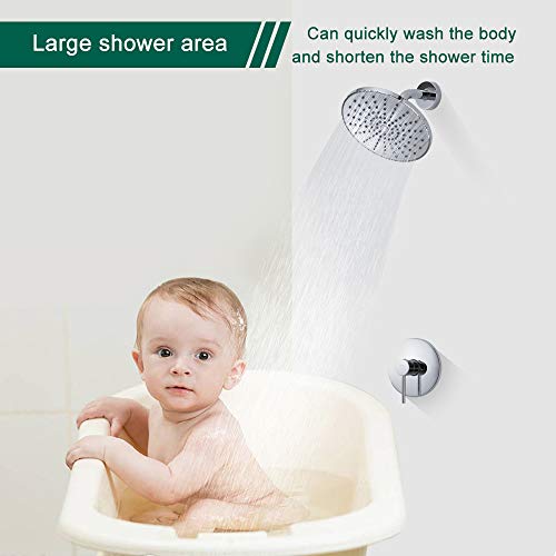 Aihom Shower Faucet Chrome Shower Head Set, Single Handle Brass Rough-in Valve Shower System with Shower Arm and 8-Inch Touch-Clean Shower-head Shower Trim Kit