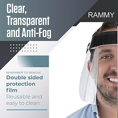 RAMMY Safety Face Shield Mask Clear Protective Full Face Shields Protect Eyes, Nose, Face (Pack of 2)