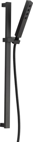 Delta Faucet Single-Spray H2Okinetic Slide Bar Hand Held Shower with Hose, Black Handheld Shower Head, Slide Bar Hand Shower, Handheld Shower, Detachable Shower Head, Matte Black 51567-BL