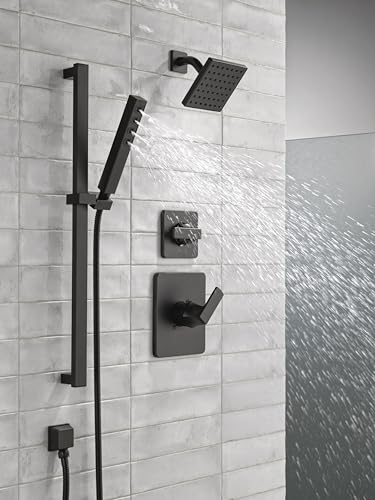 Delta Faucet Single-Spray H2Okinetic Slide Bar Hand Held Shower with Hose, Black Handheld Shower Head, Slide Bar Hand Shower, Handheld Shower, Detachable Shower Head, Matte Black 51567-BL