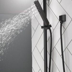 Delta Faucet Single-Spray H2Okinetic Slide Bar Hand Held Shower with Hose, Black Handheld Shower Head, Slide Bar Hand Shower, Handheld Shower, Detachable Shower Head, Matte Black 51567-BL