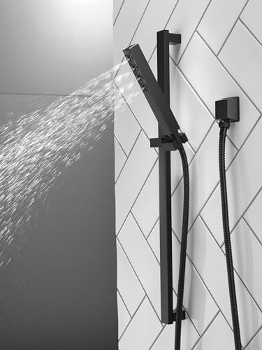 Delta Faucet Single-Spray H2Okinetic Slide Bar Hand Held Shower with Hose, Black Handheld Shower Head, Slide Bar Hand Shower, Handheld Shower, Detachable Shower Head, Matte Black 51567-BL