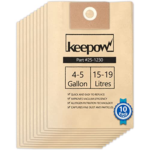 KEEPOW 10 Pack 25-1230 Shop Vac Bags Compatible with Stanley 4-5 Gallon Wet/Dry Vacuums SL18129, SL18130, SL18130P