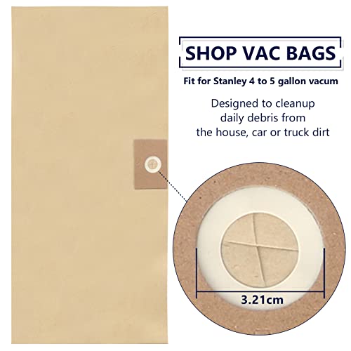 KEEPOW 10 Pack 25-1230 Shop Vac Bags Compatible with Stanley 4-5 Gallon Wet/Dry Vacuums SL18129, SL18130, SL18130P