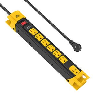 CRST 7-Outlet Heavy Duty Surge Protector Power Strip with Flat Plug, 9 feet Long Extension Cord for Home Garage Industrial Workshop, 1350 Joules, 15A Circuit Breaker