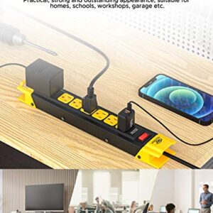 CRST 7-Outlet Heavy Duty Surge Protector Power Strip with Flat Plug, 9 feet Long Extension Cord for Home Garage Industrial Workshop, 1350 Joules, 15A Circuit Breaker