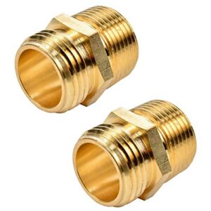 2 Pack 3/4" GHT to 3/4" NPT Male Connector, Brass Garden Hose Fitting, Male Hose Adapter