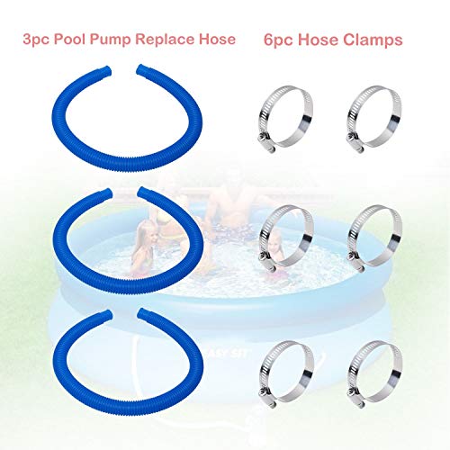 Pool Pump Replacement Hose, 1.25 x 41 Inch for compatible with Filter Pump 607, 637 and 32mm Above Ground Pools include 6 Hose Clamps, Replace for compatible with Hose(3 set)