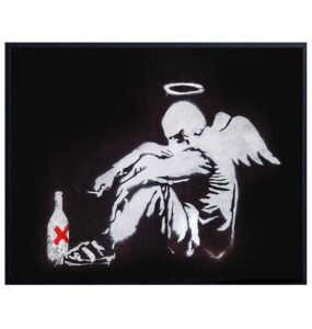 banksy fallen angel wall art poster print - 8x10 urban graffiti street art room decor, home decoration - cool gift