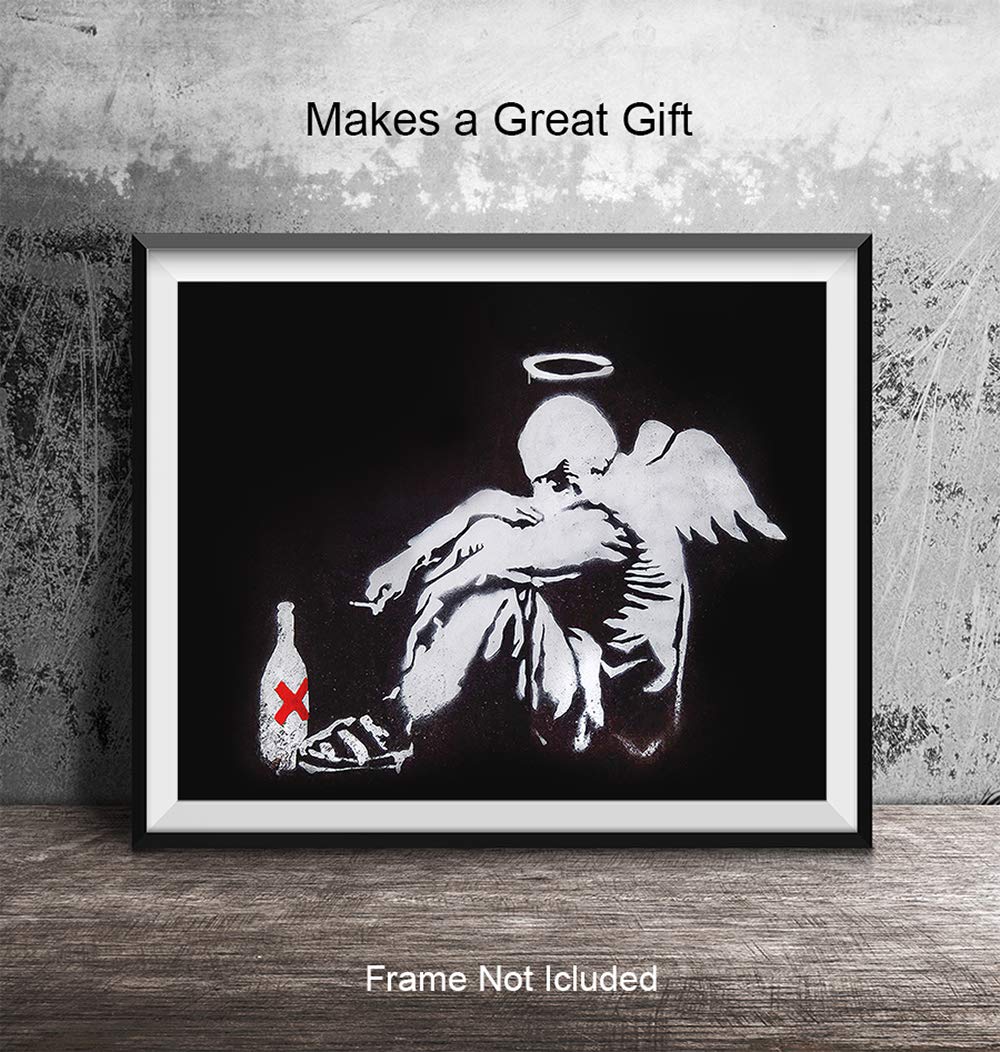 Banksy Fallen Angel Wall Art Poster Print - 8x10 Urban Graffiti Street Art Room Decor, Home Decoration - Cool Gift