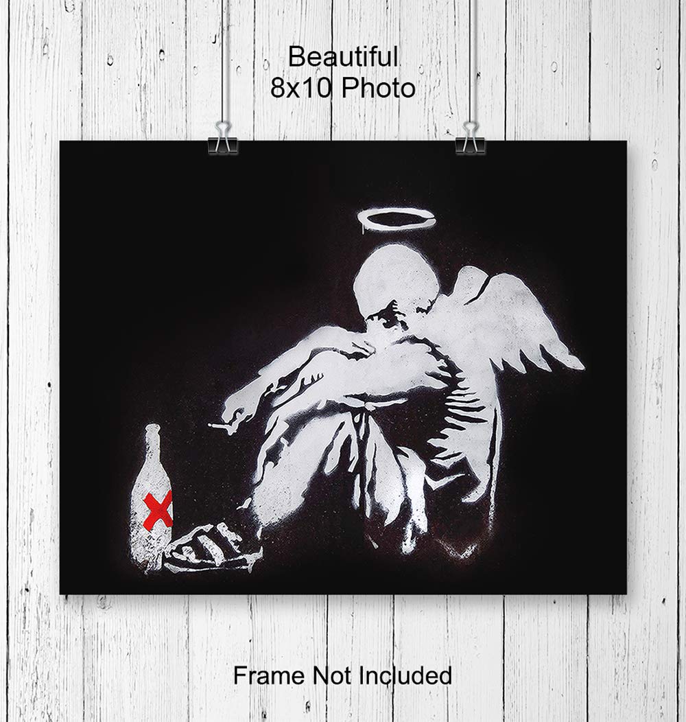 Banksy Fallen Angel Wall Art Poster Print - 8x10 Urban Graffiti Street Art Room Decor, Home Decoration - Cool Gift