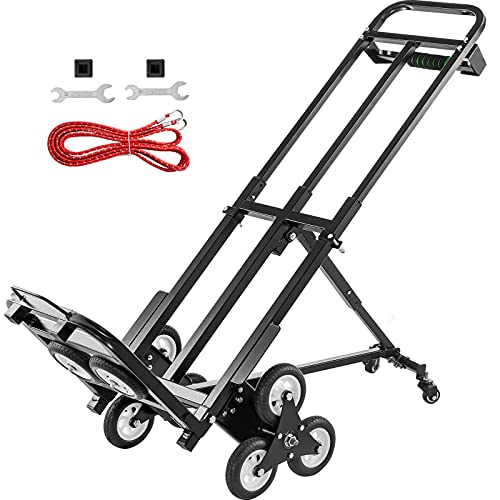 VEVOR Stair Climbing Cart 460lbs Capacity, Portable Folding Trolley with 5Inch and 1.5Inch Wheels, Stair Climber Hand Truck with Adjustable Handle, All Terrain Heavy Duty Dolly Cart for Stairs