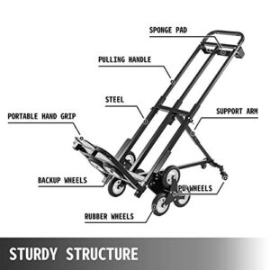 VEVOR Stair Climbing Cart 460lbs Capacity, Portable Folding Trolley with 5Inch and 1.5Inch Wheels, Stair Climber Hand Truck with Adjustable Handle, All Terrain Heavy Duty Dolly Cart for Stairs