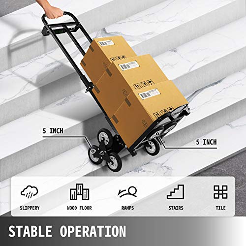 VEVOR Stair Climbing Cart 460lbs Capacity, Portable Folding Trolley with 5Inch and 1.5Inch Wheels, Stair Climber Hand Truck with Adjustable Handle, All Terrain Heavy Duty Dolly Cart for Stairs