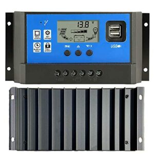 phoenician energy 60a solar charge controller 12v/24v auto, solar panel charge controller 60amp solar regulator with dual usb lcd, backlight lcd display, timer setting on/off, and thermometer (60a)
