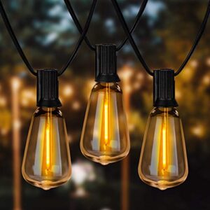 newpow outdoor string lights 36ft with led filament bulbs 30+2(spare) dimmable shatterproof waterproof, for indoor/outdoor decoration and lighting, edison vintage style warm 2200k
