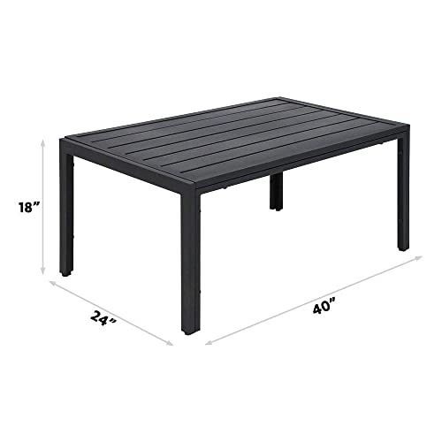 ABBLE Outdoor Coffee Table Steel Slat Black Coffee Table Indoor Outdoor Rectangle Patio Coffee Table for Living Room Café Courtyard Poolside Backyard (Black)