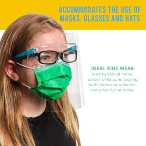 TCP Global Salon World Safety Kids Face Shields with Glasses Frames (Pack of 10) - 5 Colors, 2 Each - Protective Children's Full Face Shields to Protect Eyes, Nose, Mouth - Anti-Fog PET Plastic Goggle