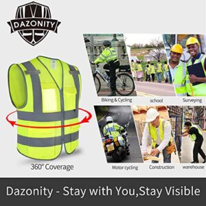 Dazonity High Visibility Safety Vest with Multi Pockets and Zipper, 2XL,Reflective Strips, Fit for Men & Women, Work, Construction,Cycling, Runnning, Surveyor, Volunteer (Black-2XL)