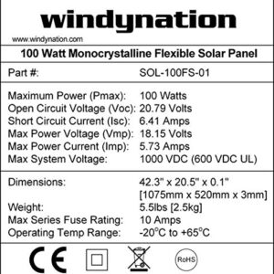 WindyNation 100W 100 Watt 12V Flexible Thin Lightweight Monocrystalline Solar Panel Battery Charger for RV, Boat, Cabin, Off-Grid Applications