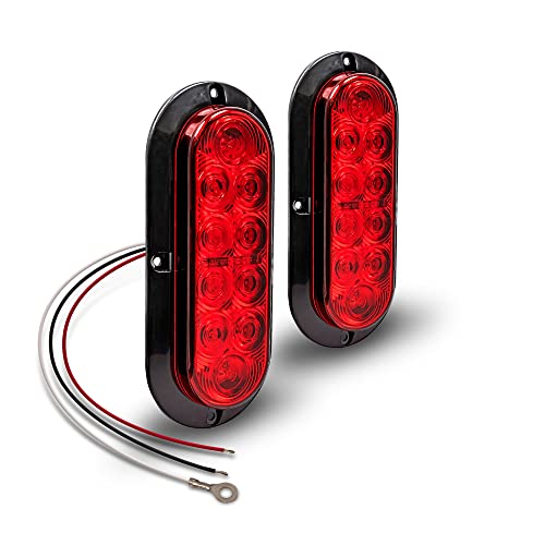 TRUE MODS 2pc 6 inch Red Oval LED Trailer Tail Light Kit [DOT FMVSS 108] [SAE S2T2I6] [Surface-Mount] [IP67 Waterproof] [Stop Turn Tail] Trailer Brake Lights for Boat Trailer RV Trucks