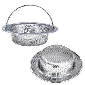 kitchen sink strainer, 2-pack sink strainer basket with handle, 4.5" diameter, stainless steel, rust free and dishwasher safe