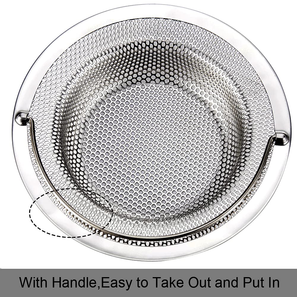 Kitchen Sink Strainer, 2-Pack Sink Strainer Basket with Handle, 4.5" Diameter, Stainless Steel, Rust Free and Dishwasher Safe