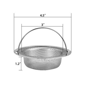 Kitchen Sink Strainer, 2-Pack Sink Strainer Basket with Handle, 4.5" Diameter, Stainless Steel, Rust Free and Dishwasher Safe