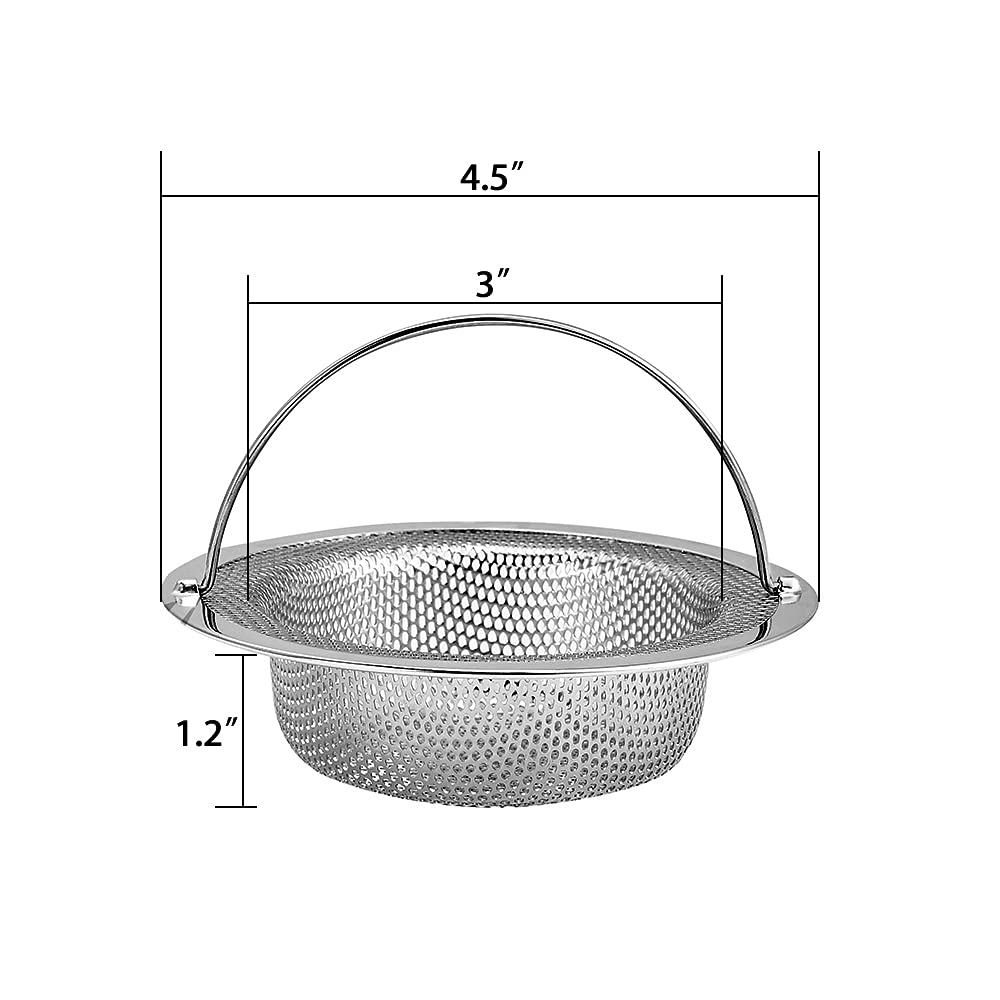 Kitchen Sink Strainer, 2-Pack Sink Strainer Basket with Handle, 4.5" Diameter, Stainless Steel, Rust Free and Dishwasher Safe