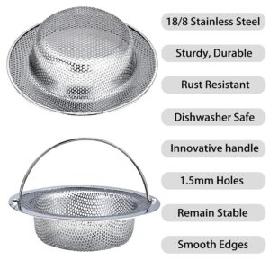 Kitchen Sink Strainer, 2-Pack Sink Strainer Basket with Handle, 4.5" Diameter, Stainless Steel, Rust Free and Dishwasher Safe