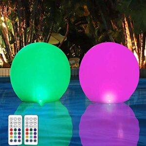 floating pool lights with timer remote(rf), 16inch inflatable waterproof rgb 16 colors led glow ball lights battery powered,pool lights for adults,hot tub bath toys for swimming wedding decor(2 pcs)