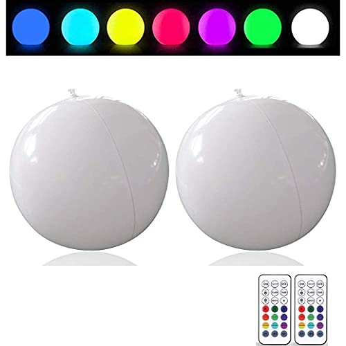 Floating Pool Lights with Timer Remote(RF), 16inch Inflatable Waterproof RGB 16 Colors LED Glow Ball Lights Battery Powered,Pool Lights for Adults,Hot Tub Bath Toys for Swimming Wedding Decor(2 PCS)