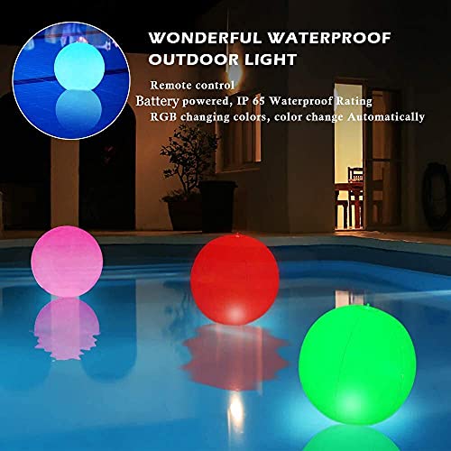 Floating Pool Lights with Timer Remote(RF), 16inch Inflatable Waterproof RGB 16 Colors LED Glow Ball Lights Battery Powered,Pool Lights for Adults,Hot Tub Bath Toys for Swimming Wedding Decor(2 PCS)