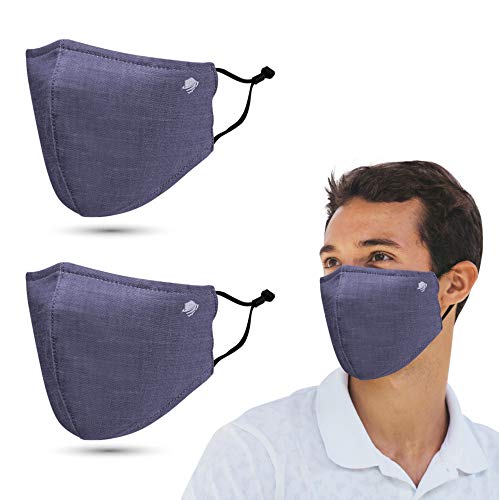 airDefender Reusable Protective Face Masks - Breathable 3 Layer with Nose Wire Filter Pocket Washable Face Mask for Men and Women, 2 Pack Adult (Black Grey)